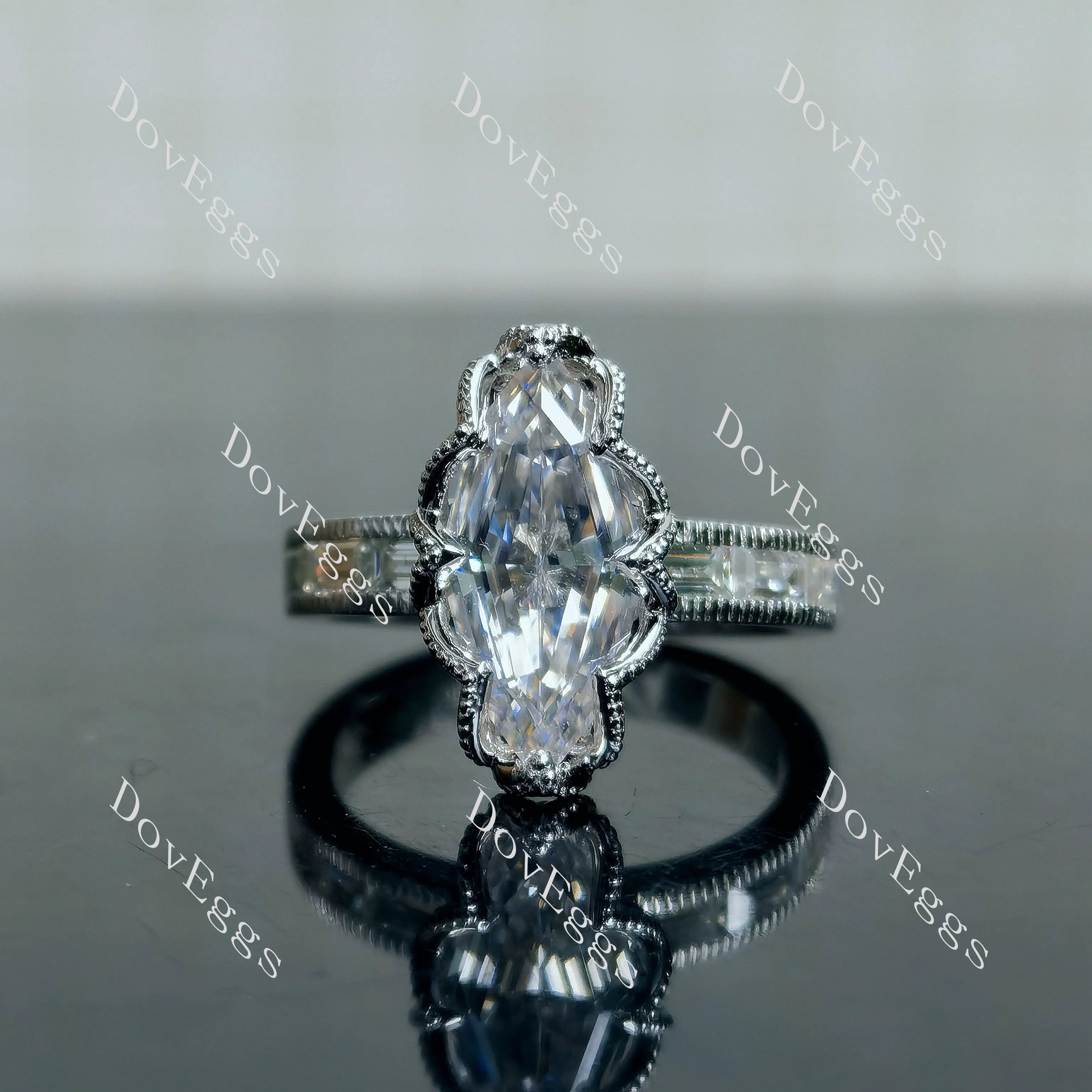 Doveggs Marquise Step cut half eternity pave moissanite engagement ring