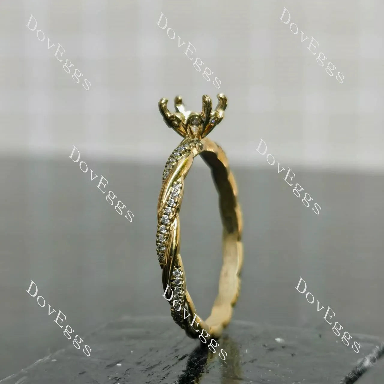 Doveggs floral pave vintage twisted engagement ring semi-mount only(Exclusively to DovEggs Stones)