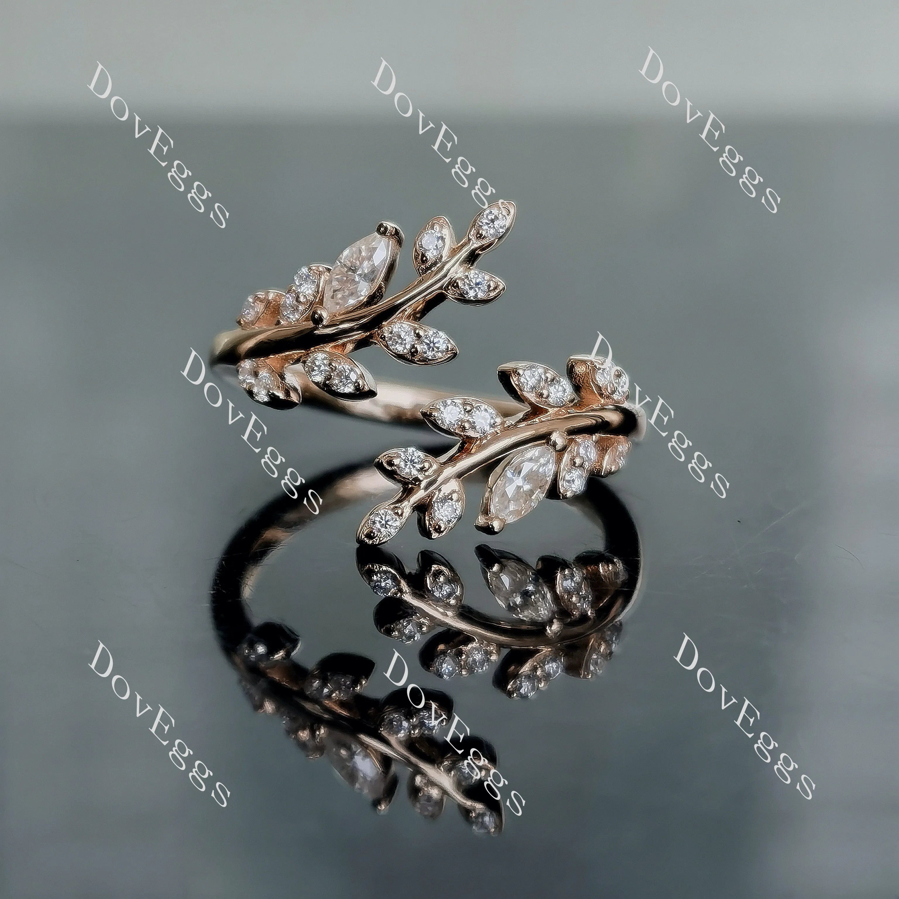 Doveggs round art deco leaf moissanite/lab grown diamond wedding band-1.8mm band width