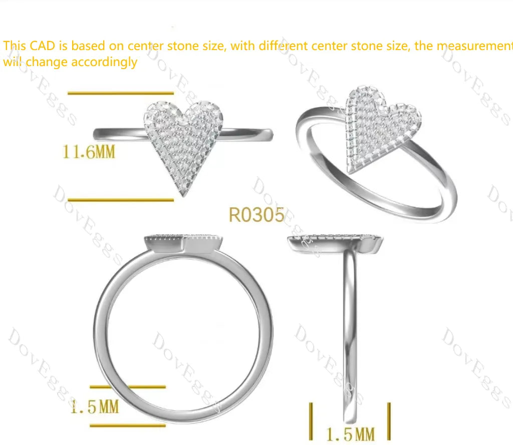 DovEggs heart shaped round moissanite/lab grown diamond wedding band