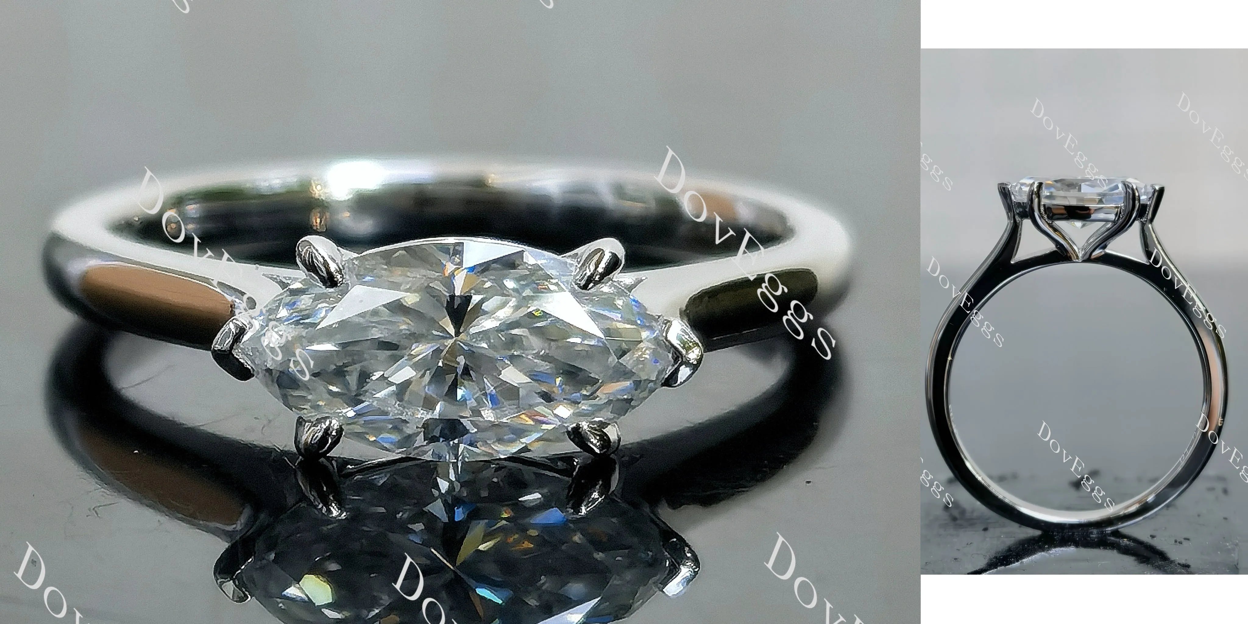 Doveggs solitaire Marquise Modified H&A cut moisaanite engagement ring