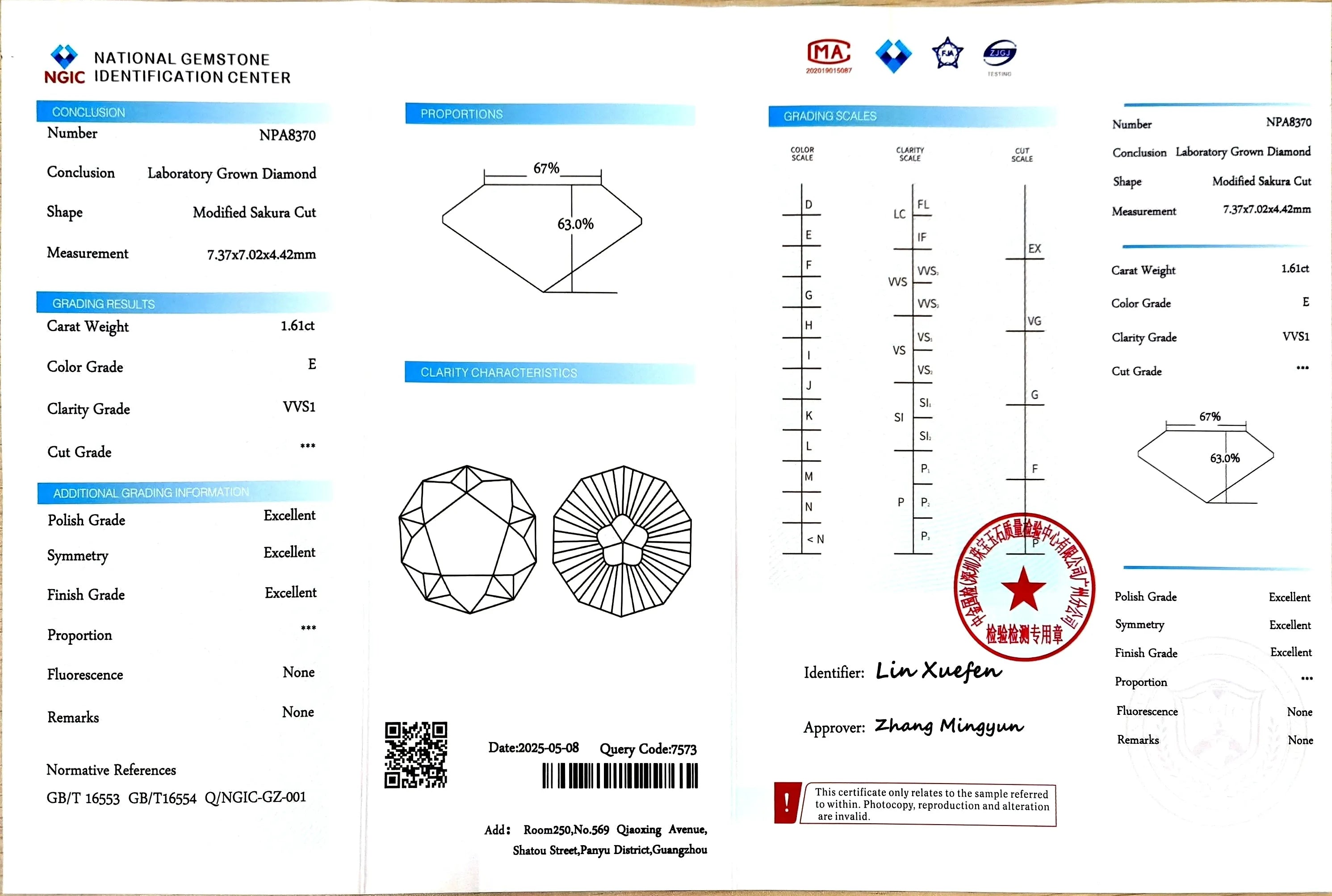 1.61ct Modified Sakura Cut E Color - VVS1 Clarity | Doveggs Certified