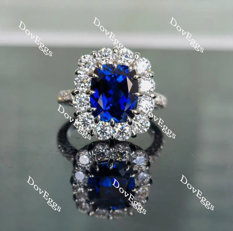 Doveggs elongated cushion half eternity pave blue sapphire colored gem ring