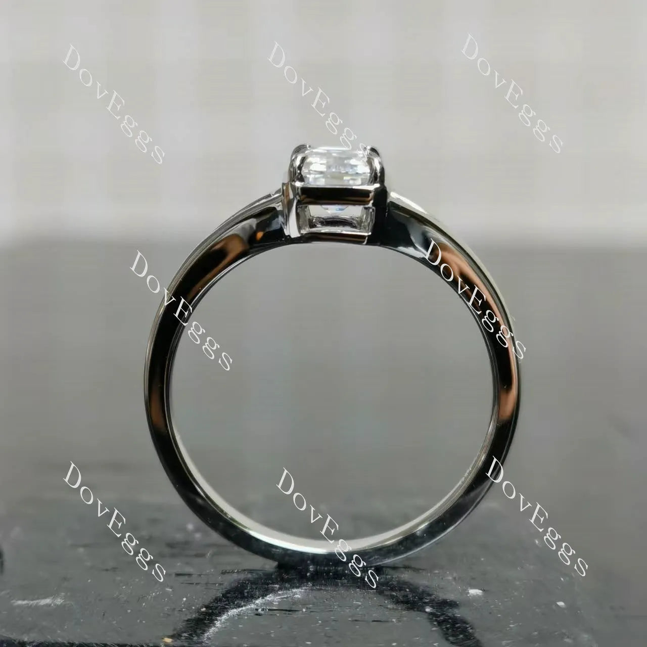 Emerald solitaire split shanks moissanite engagement ring| DovEggs