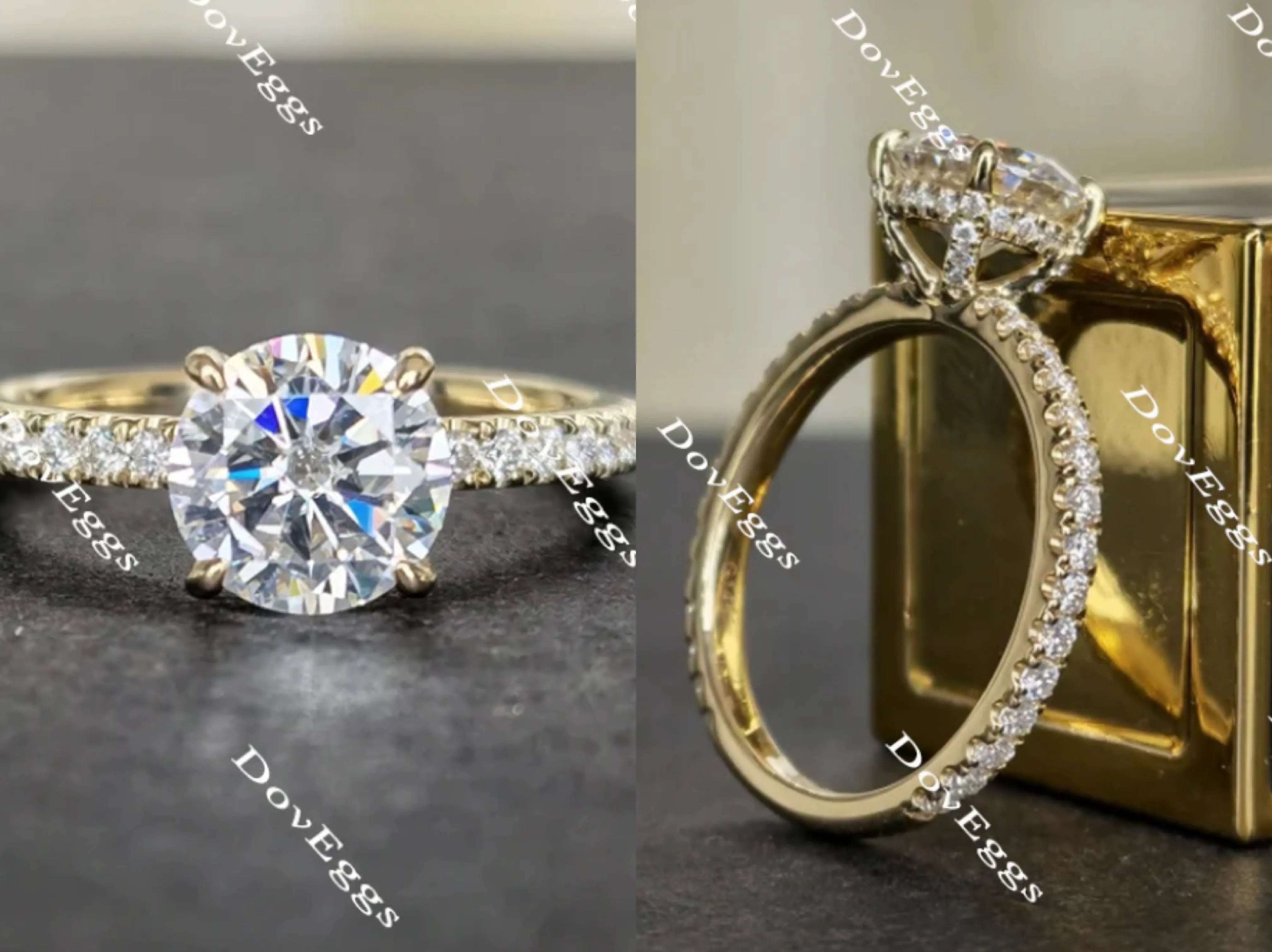 Round paved moissanite engagement ring| DovEggs