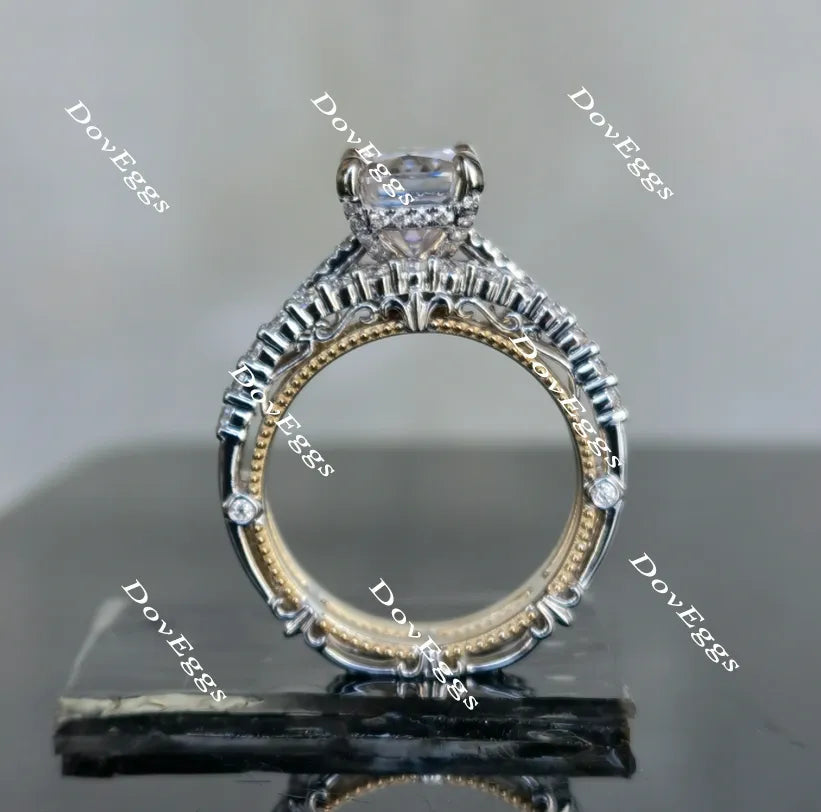 Doveggs Radiant Vintage/Antique Moissanite bridal set(2rings)