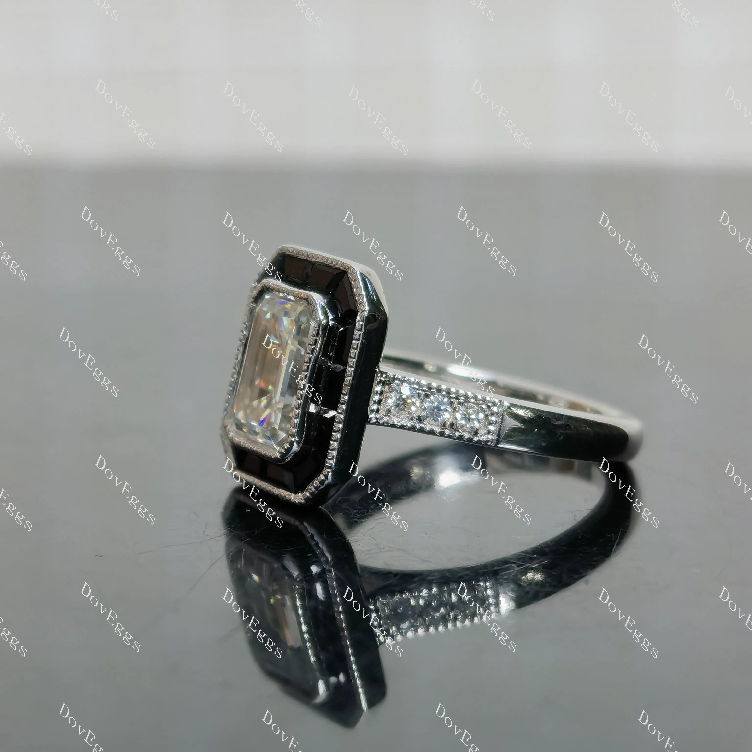 (size 4.75)Doveggs 2ct GHI color emearld moissanite engagement SS ring