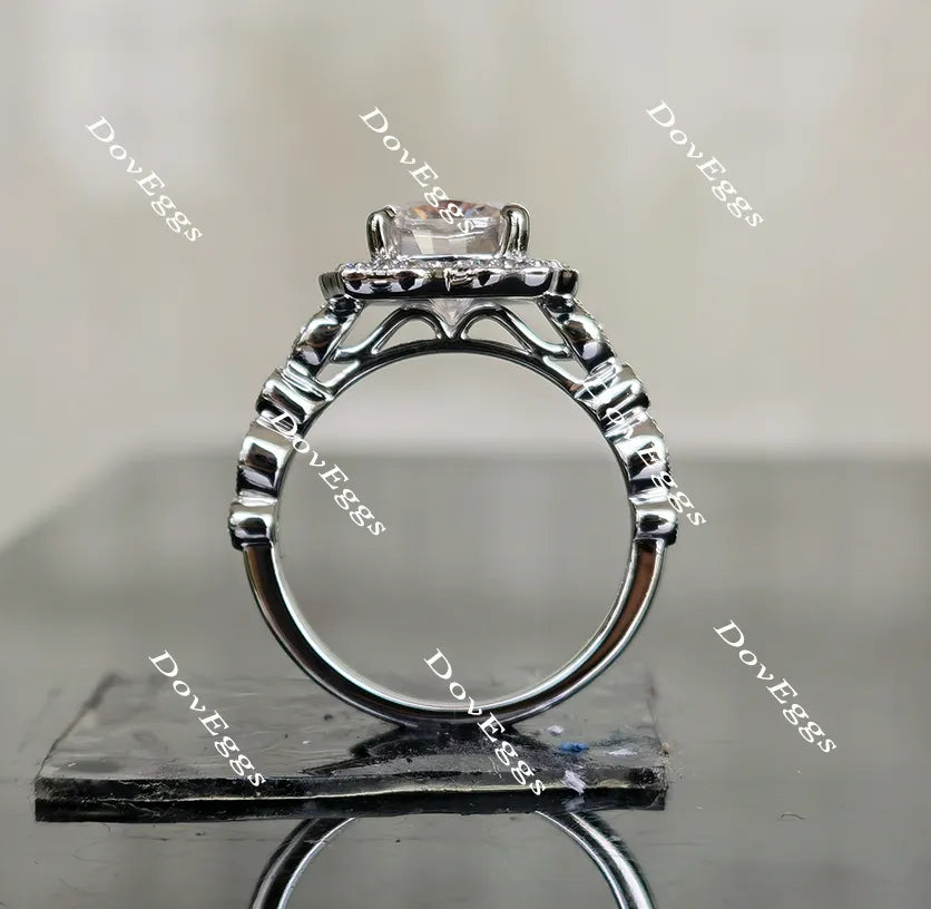 Cushion art deco halo moissanite engagement ring| DovEggs