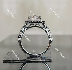 Cushion art deco halo moissanite engagement ring| DovEggs