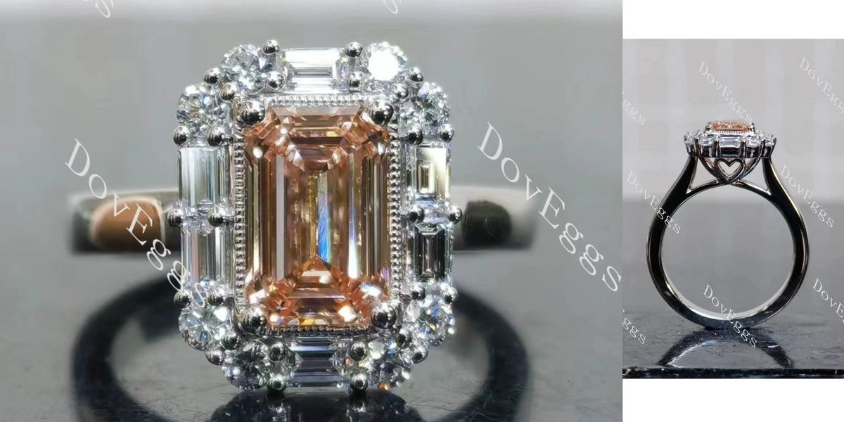 The Bella Bleue Emerald Pave Halo Fancy Intense Pink Lab Grown Diamond Engagement Ring