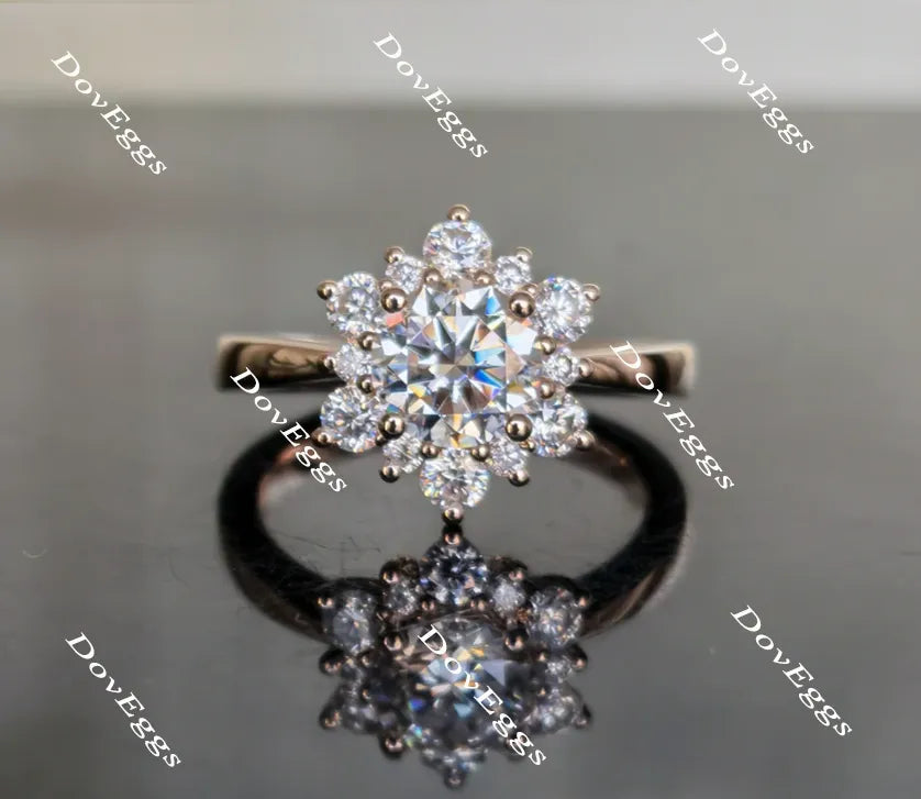 Doveggs flower shape round moissanite engagement ring