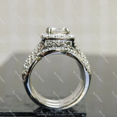 (size 7.5) Doveggs 1.5ct cushion moissanite sterling silver engagement ring set （3 rings）