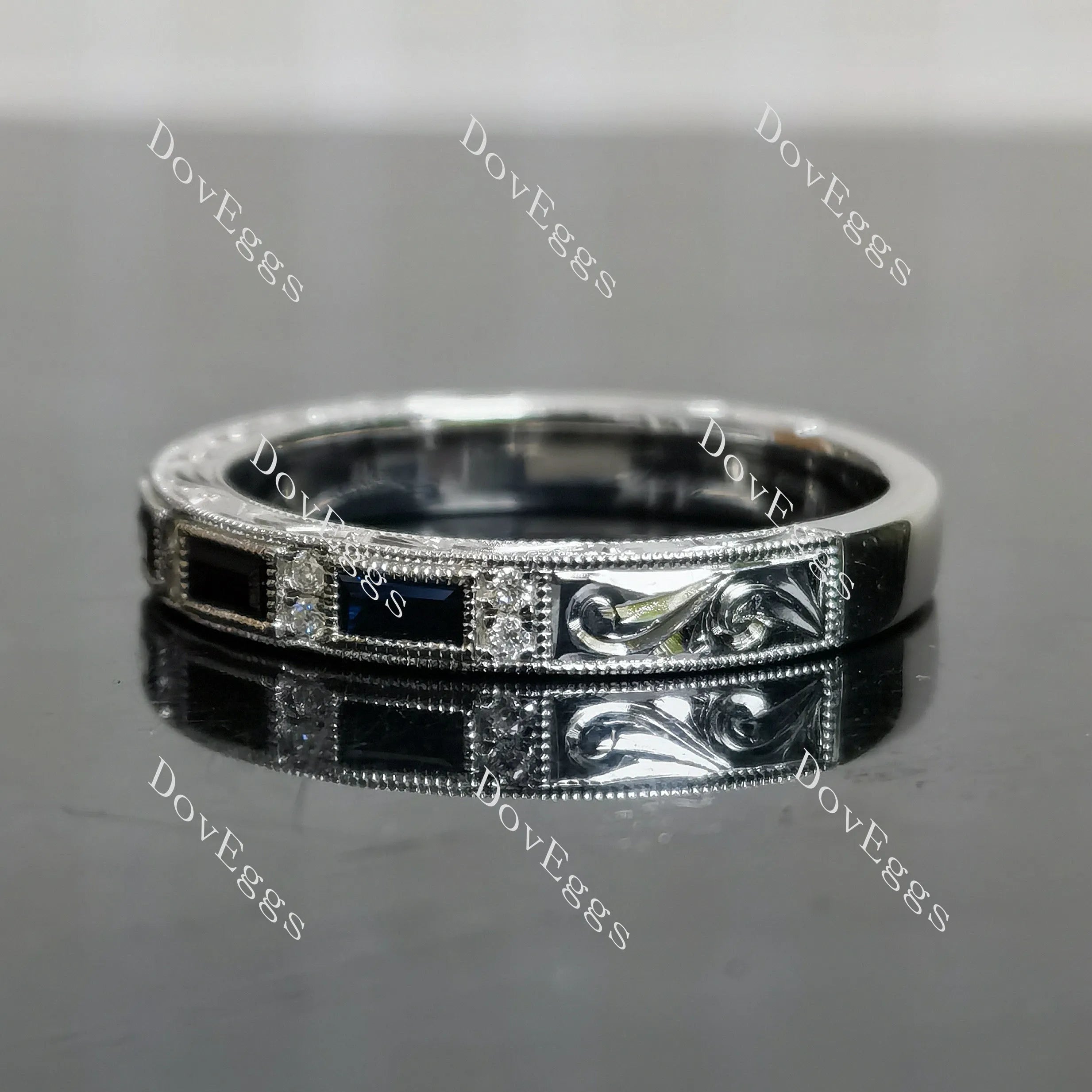Doveggs baguette channel pave moissantie and birthstone wedding band-3.3mm band width