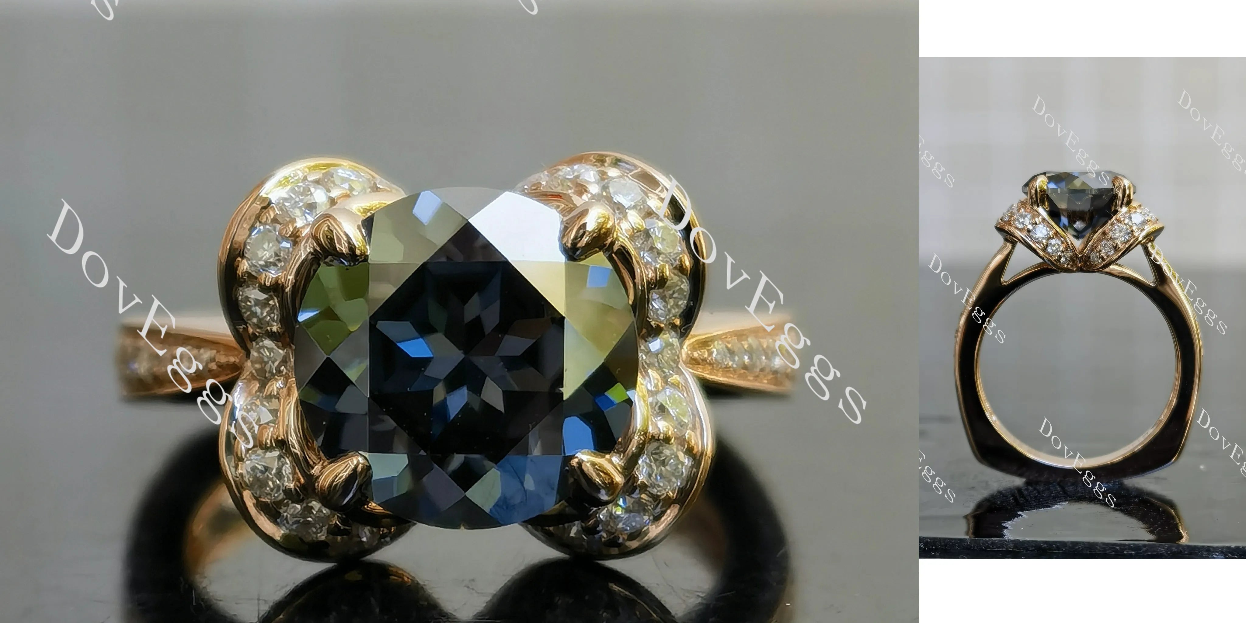 Doveggs round pave halo stardust grey moissanite engagement ring