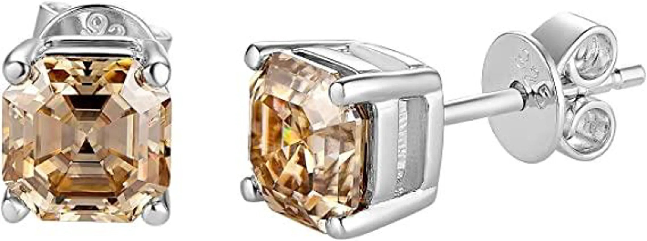 Doveggs 10k gold post sterling silver 2cttw champagne asscher moissanite push back earrings