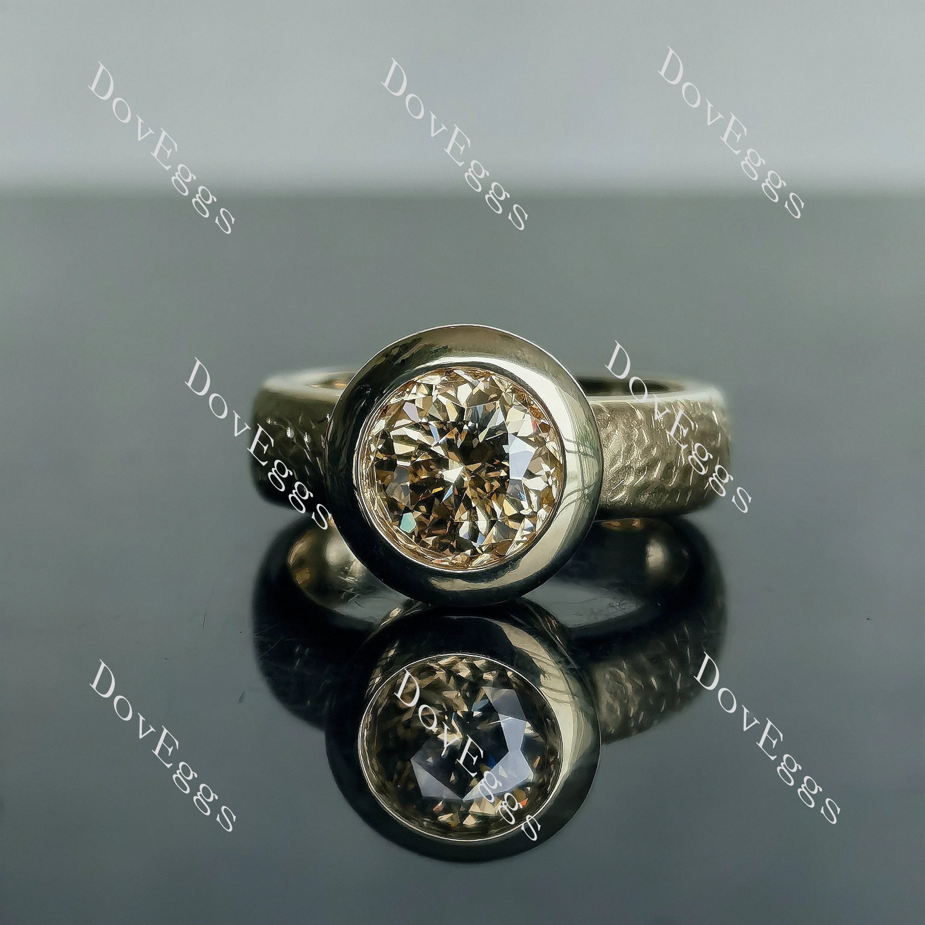 Doveggs round solitaire bezel colored moissanite engagement ring