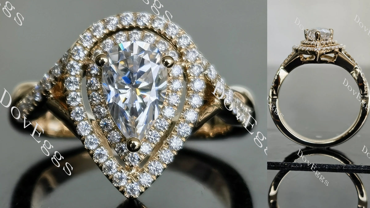 Doveggs pear double halo pave moissanite engagement ring (engagement ring only)