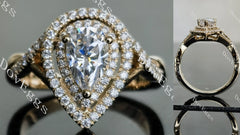 Doveggs pear double halo pave moissanite engagement ring (engagement ring only)