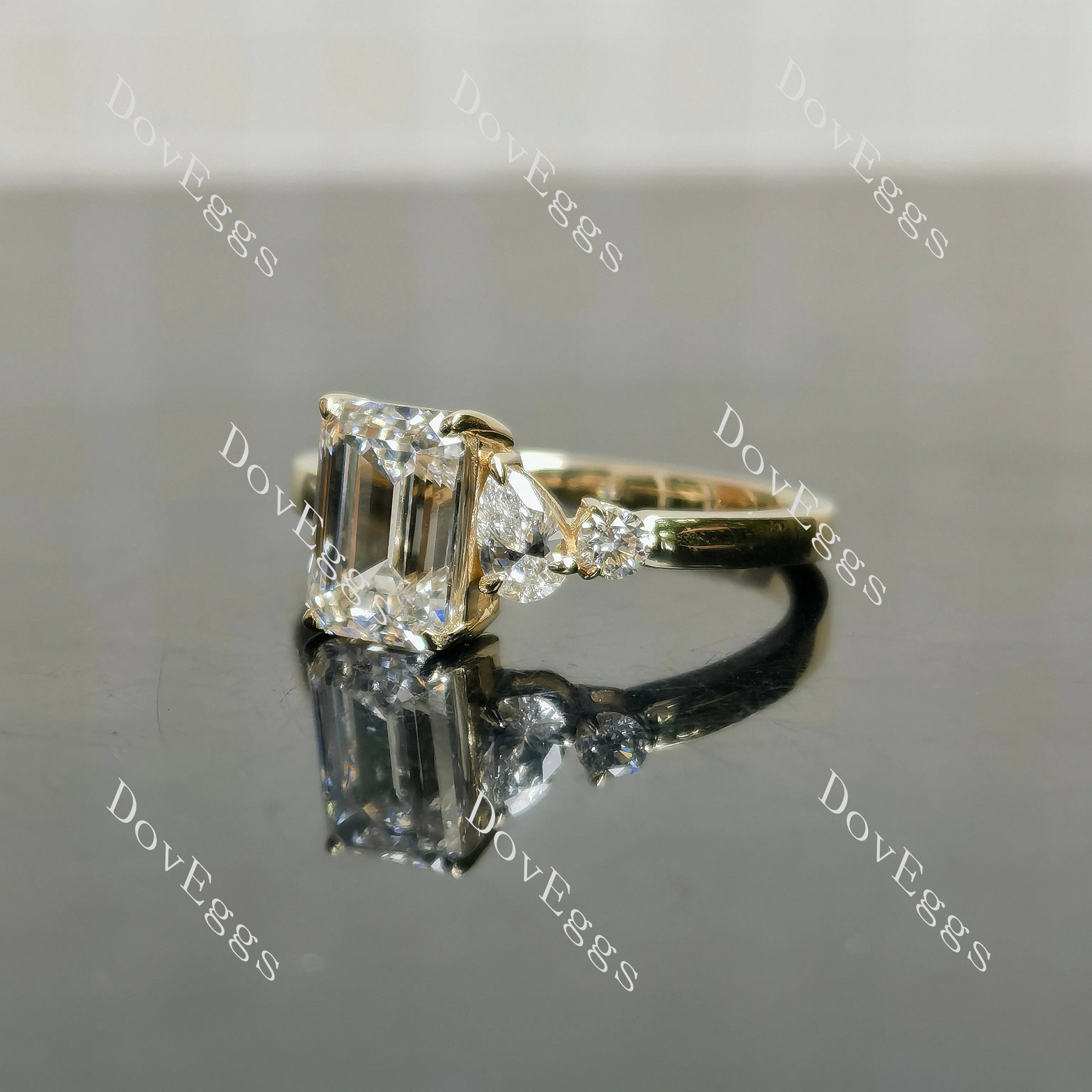 Doveggs Emerald Pave Three Stones Lab Grown Diamond Engagement Ring