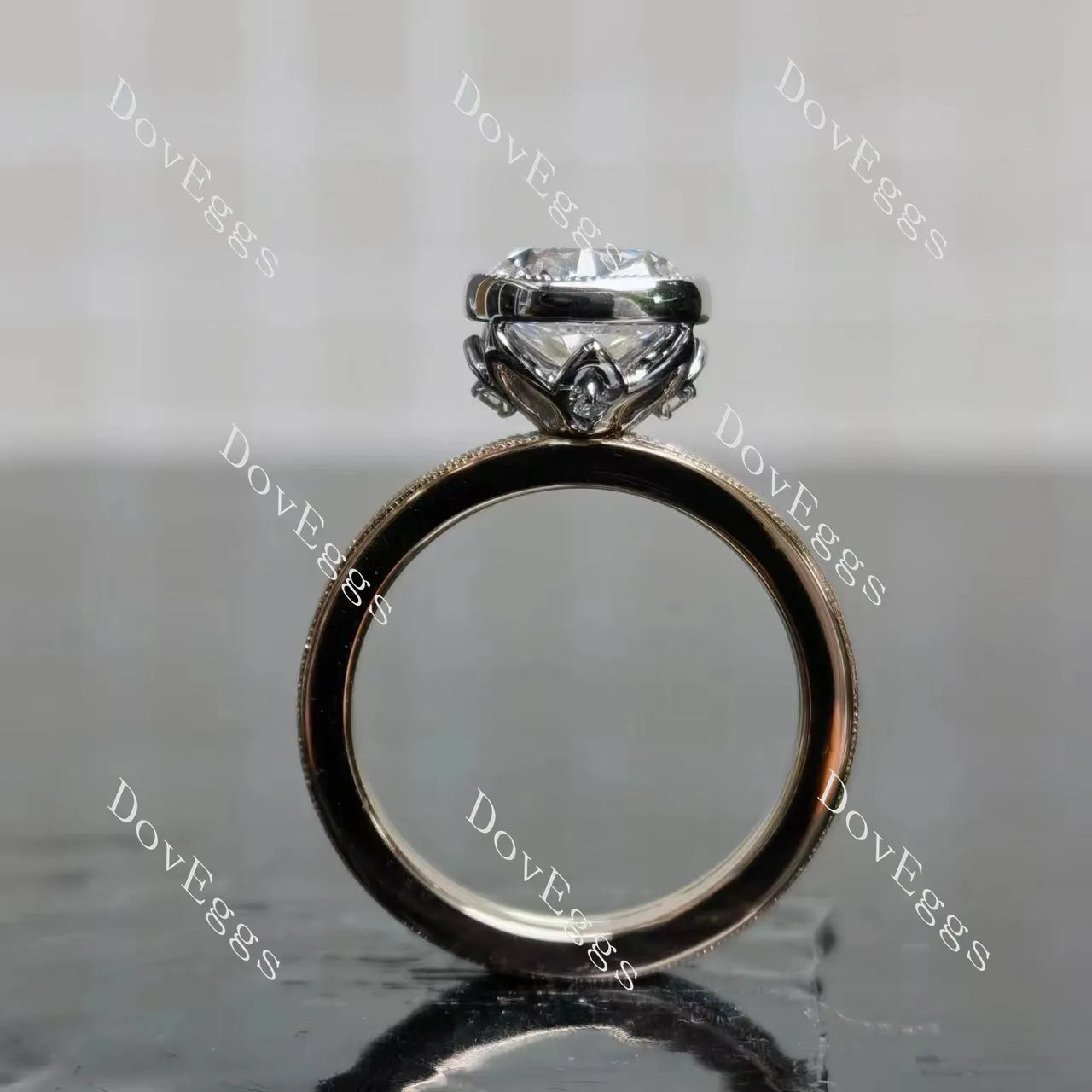 (size 5.5) Doveggs 10k rose gold & white gold & yellow gold 2.248ct cushuion Excellent cut lab grown diamond ring(certified)