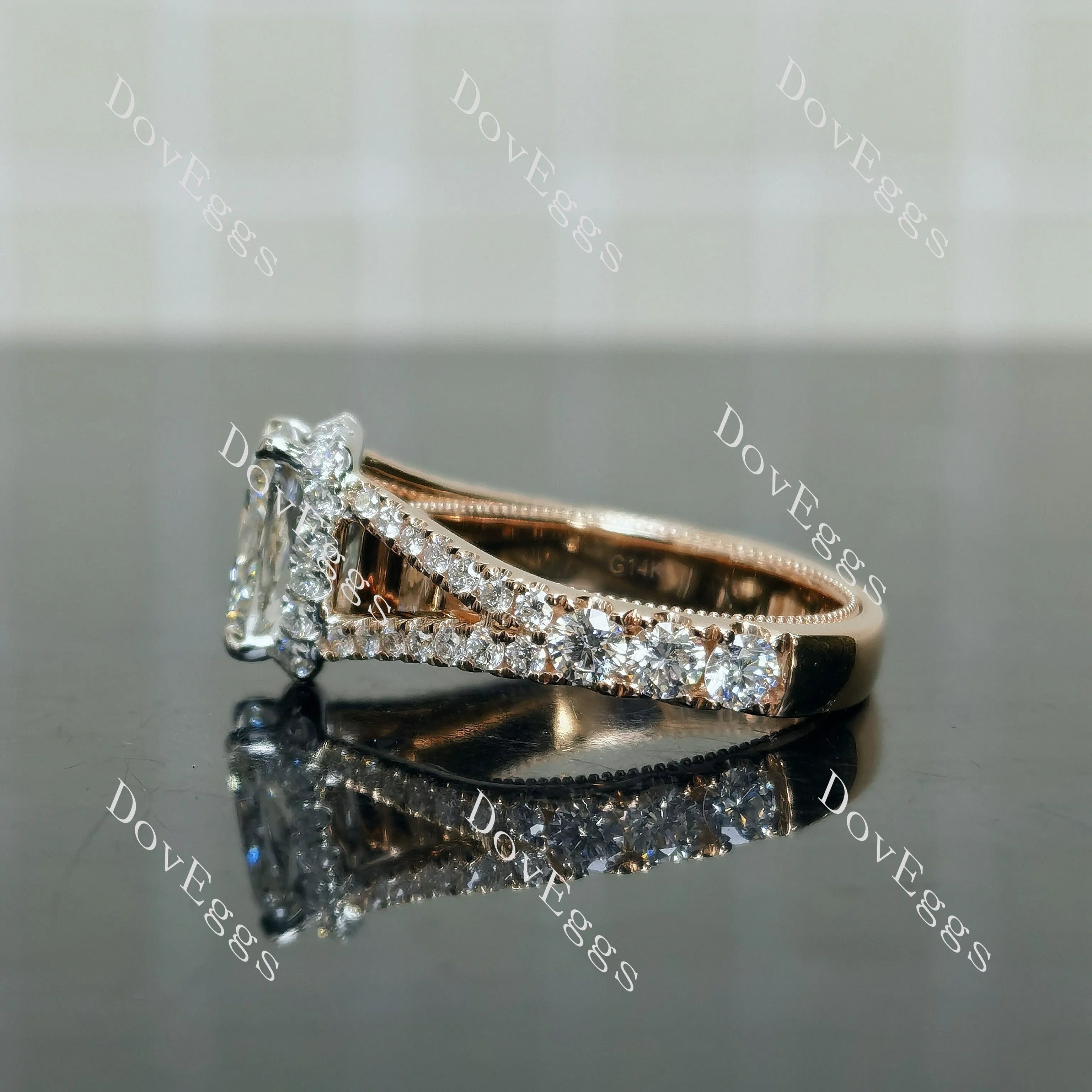 Doveggs Cushion Halo Split Shanks Lab Grown Diamond Engagement Ring