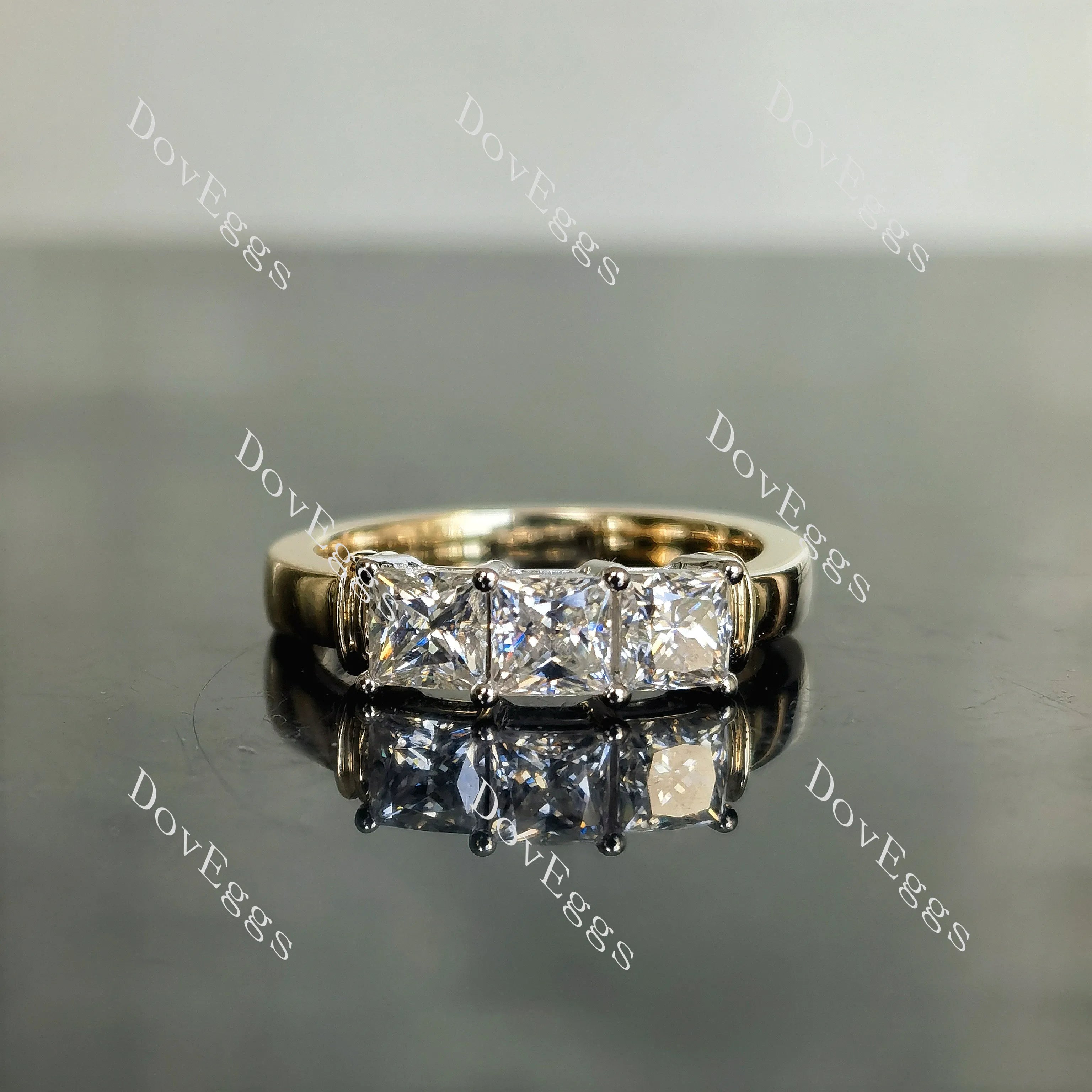 Doveggs three stones princess moissanite ring/moissanite wedding band-2.8mm band width