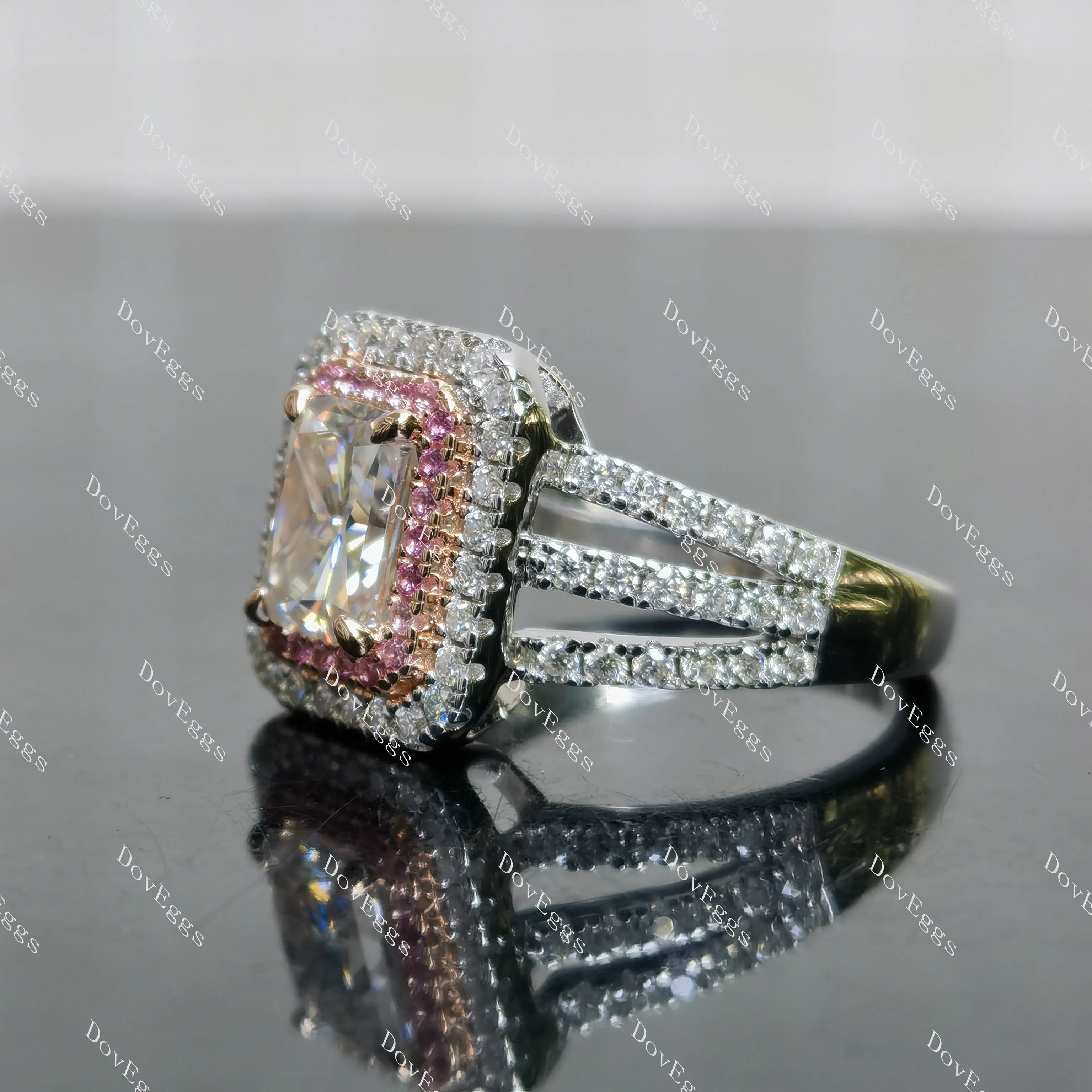 (size 8) Doveggs 2ct GHI color radiant moissanite sterling silver engagement ring