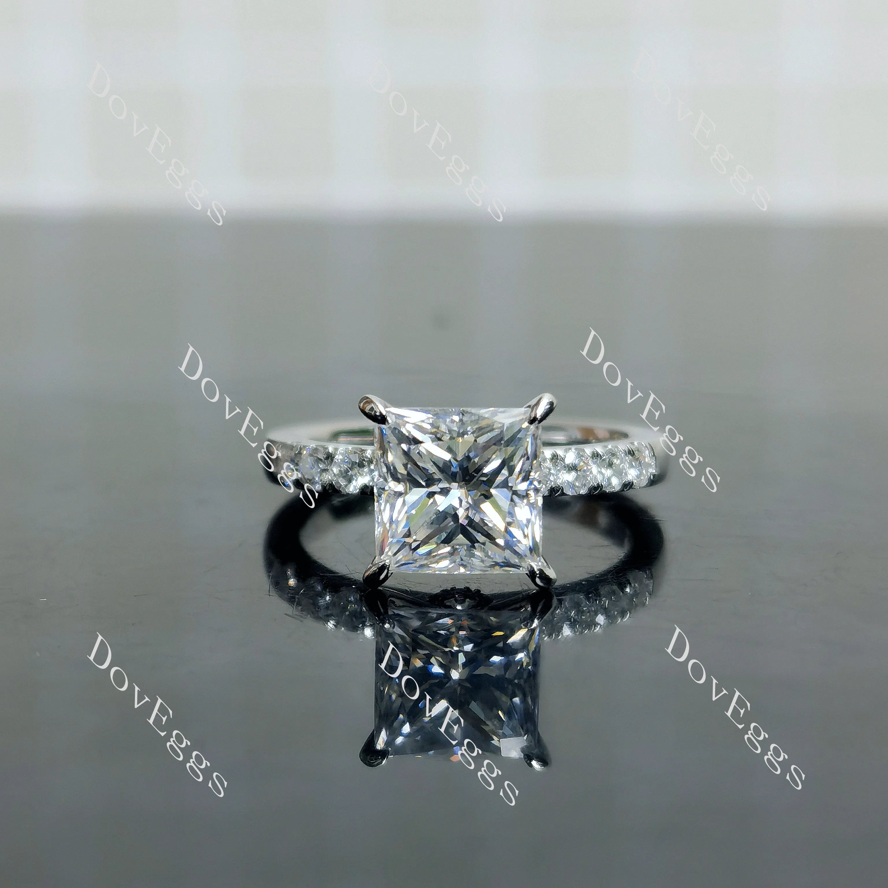 Doveggs Princess pave moissanite engagement ring