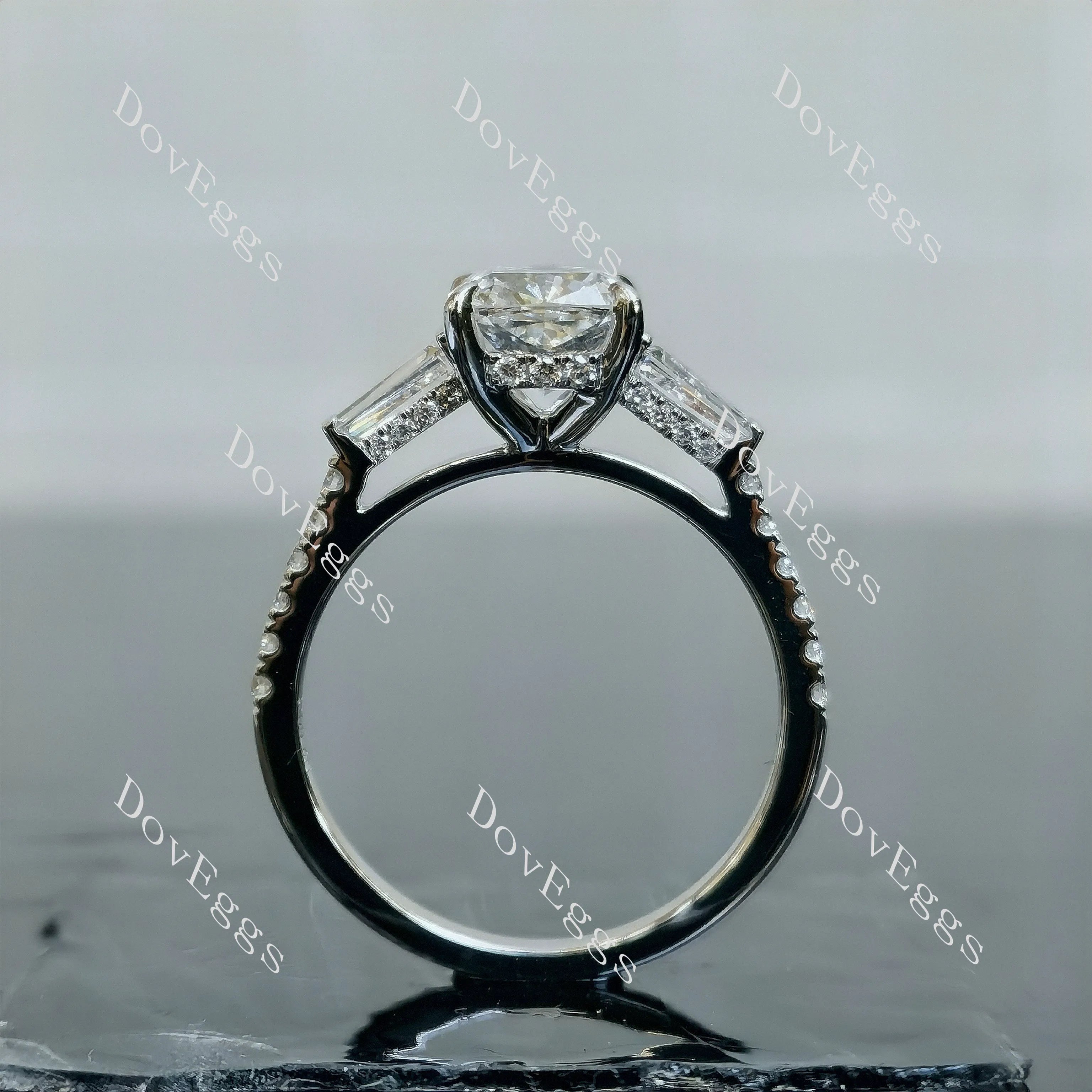 Cushion pave half eternity moissanite engagement ring| DovEggs