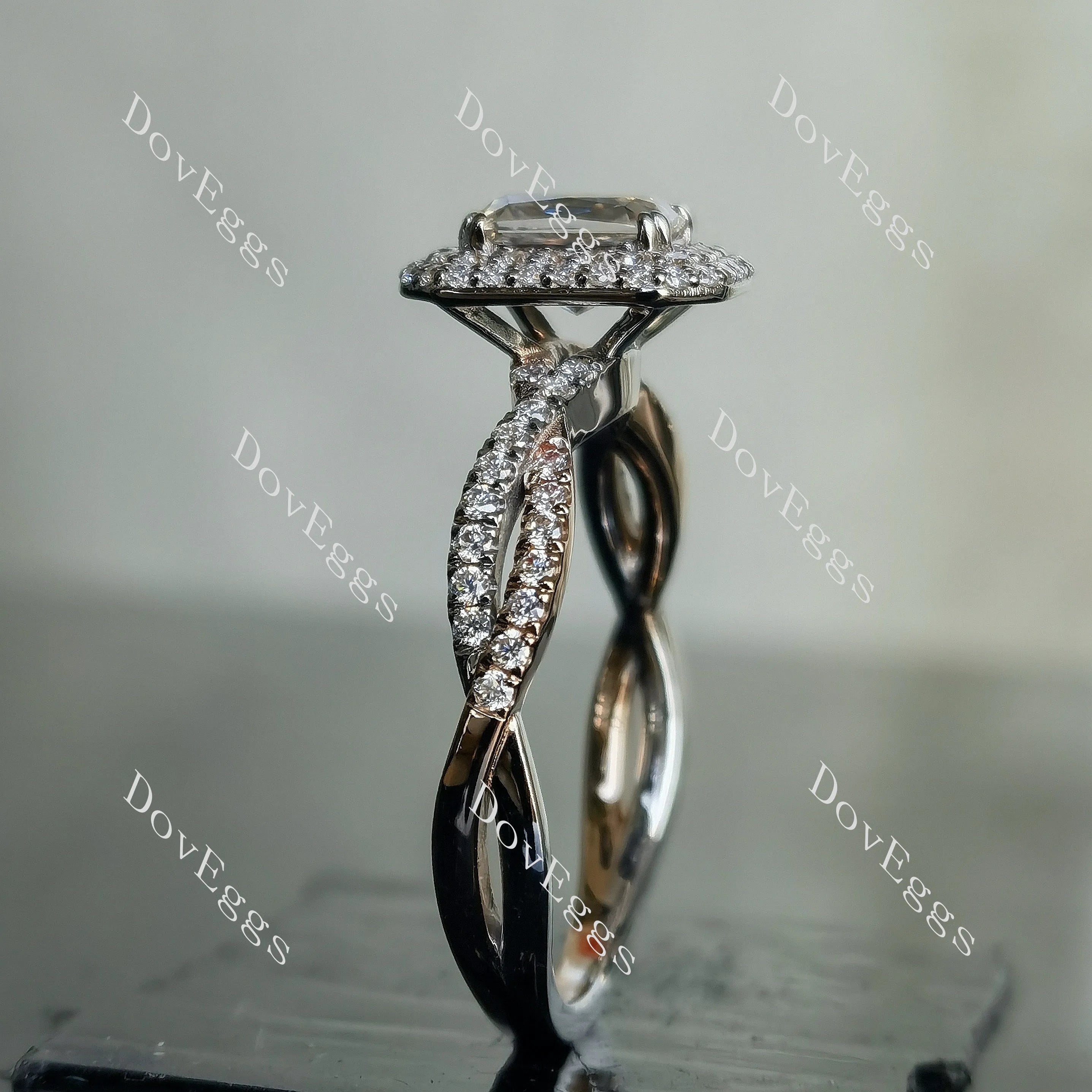 Doveggs radiant double halo pave moissanite engagement ring