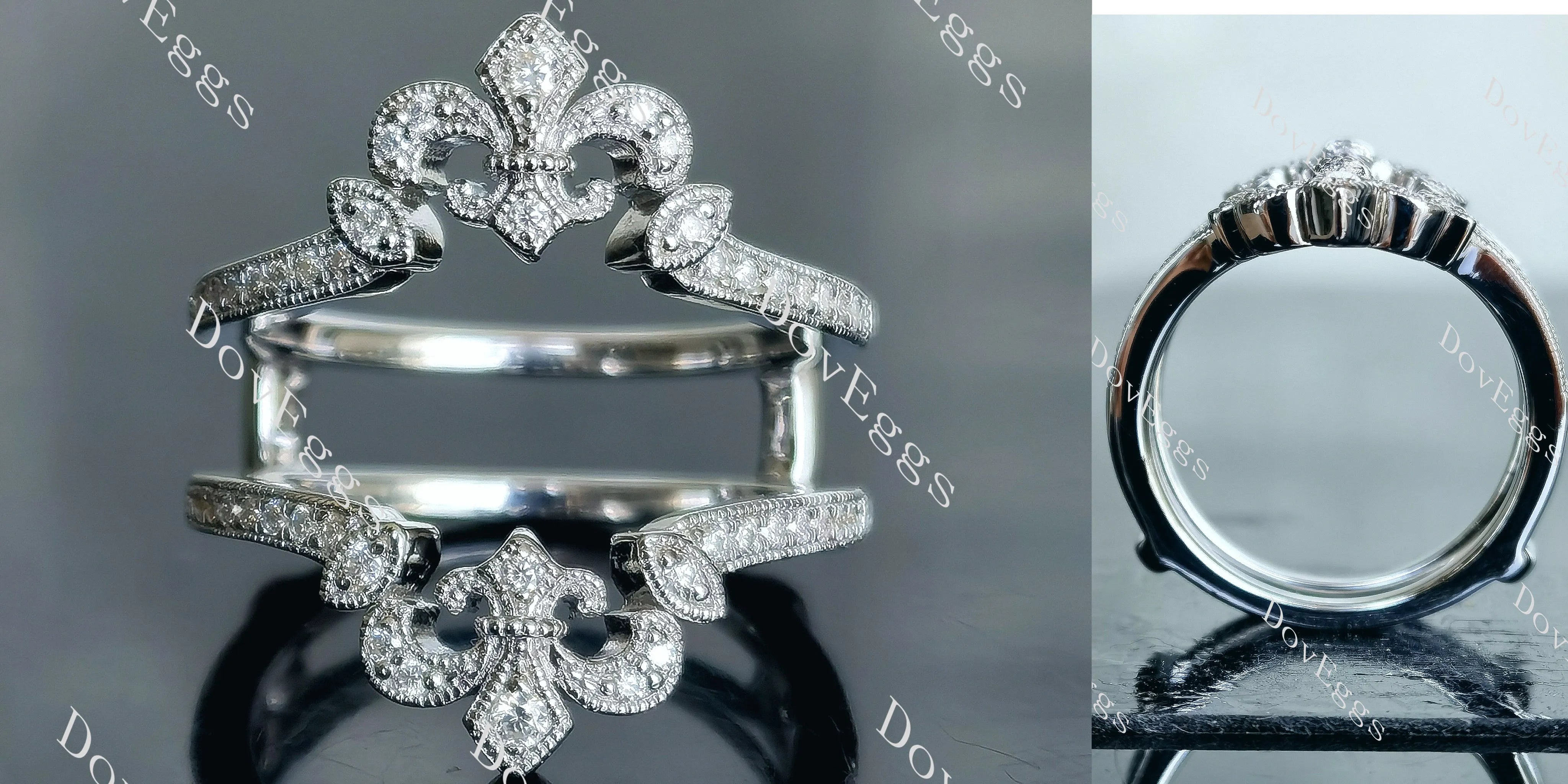 Doveggs round pave art deco moissanite/lab grown diamond enhancer/wedding band-7.2mm band width