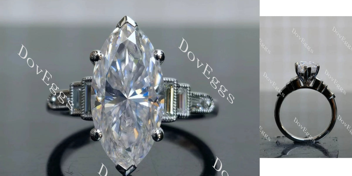 Doveggs Marquise Modified H&A cut pave side stones moissanite engagement ring