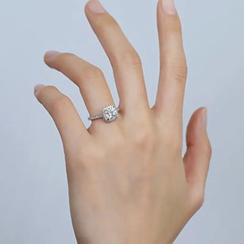 Doveggs cushion cathedral pave halo moissanite engagement ring