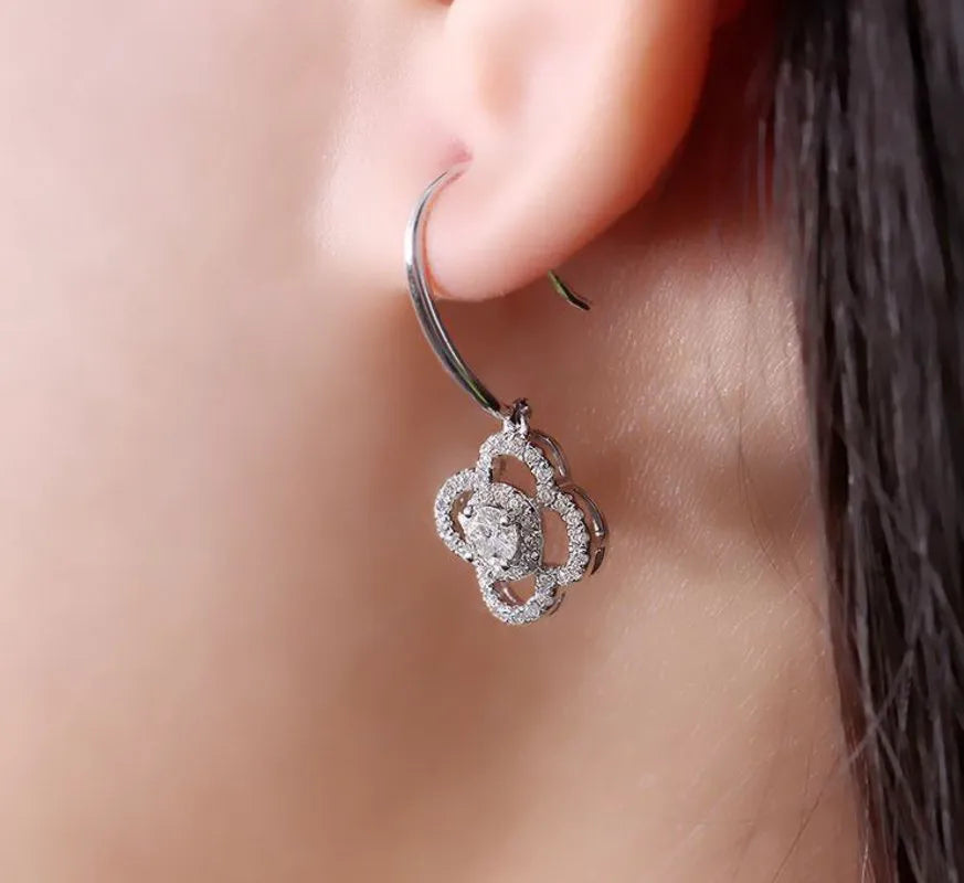 Doveggs flower shape moissanite/lab grown diamond dangle earrings for women