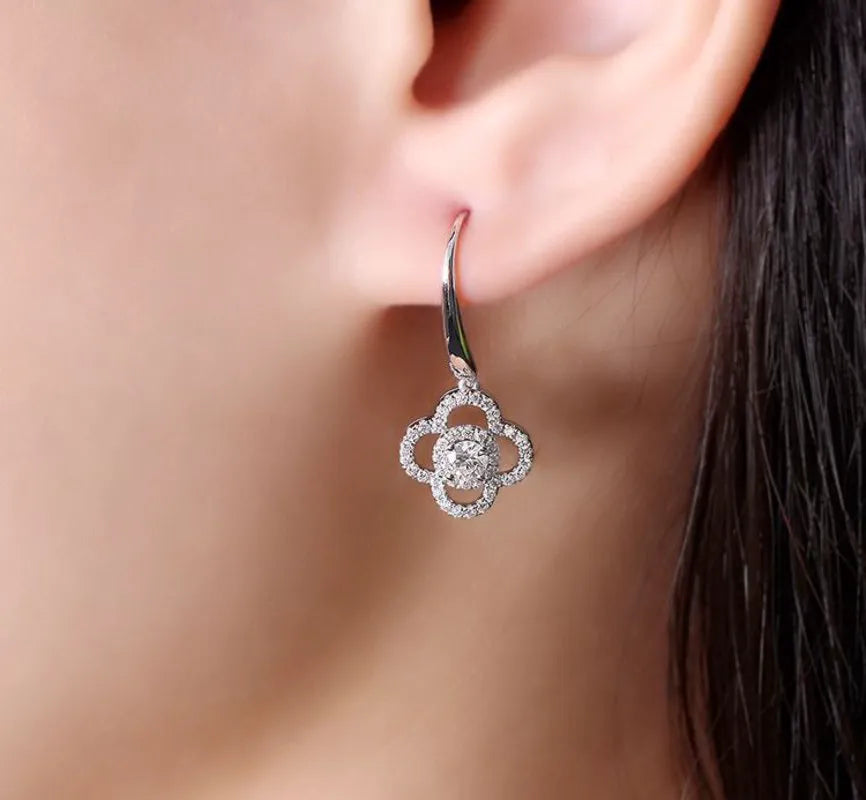 Doveggs flower shape moissanite/lab grown diamond dangle earrings for women