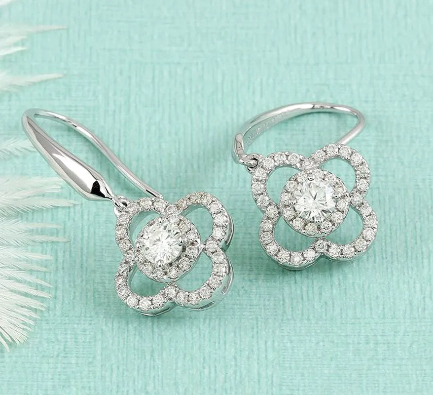 Doveggs flower shape moissanite/lab grown diamond dangle earrings for women