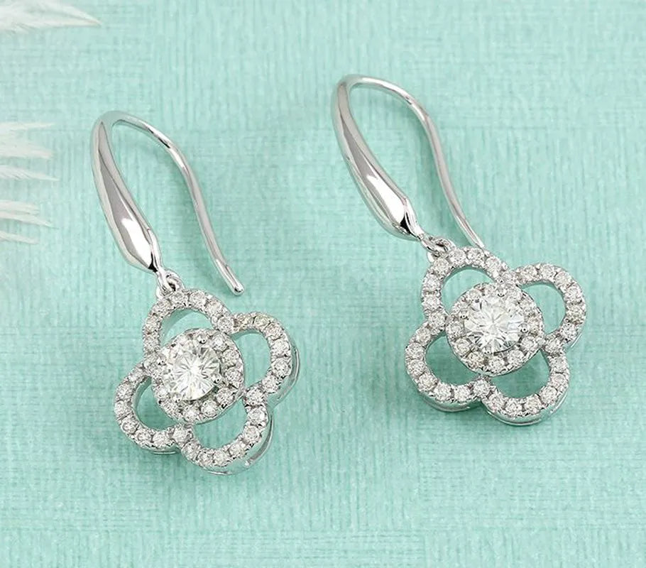 Doveggs flower shape moissanite/lab grown diamond dangle earrings for women