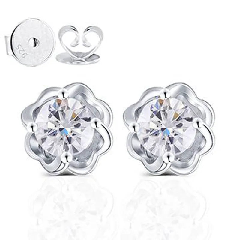 Doveggs flower shape moissanite studs push back earrings