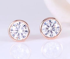 Doveggs bezel setting round push back stud moissanite earrings for women