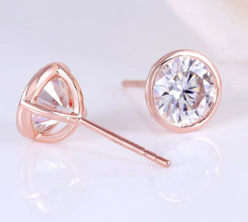 Doveggs bezel setting round push back stud moissanite earrings for women