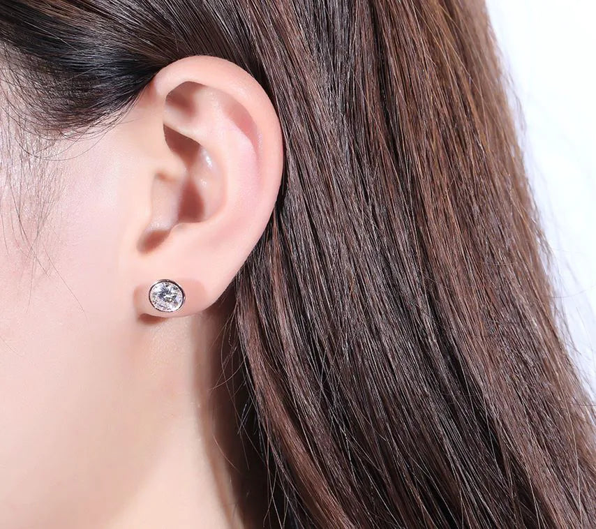 Doveggs bezel setting round push back stud moissanite earrings for women