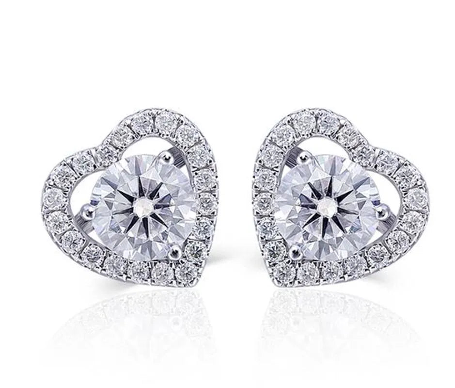 Doveggs round heart shape moissanite studs earrings for women