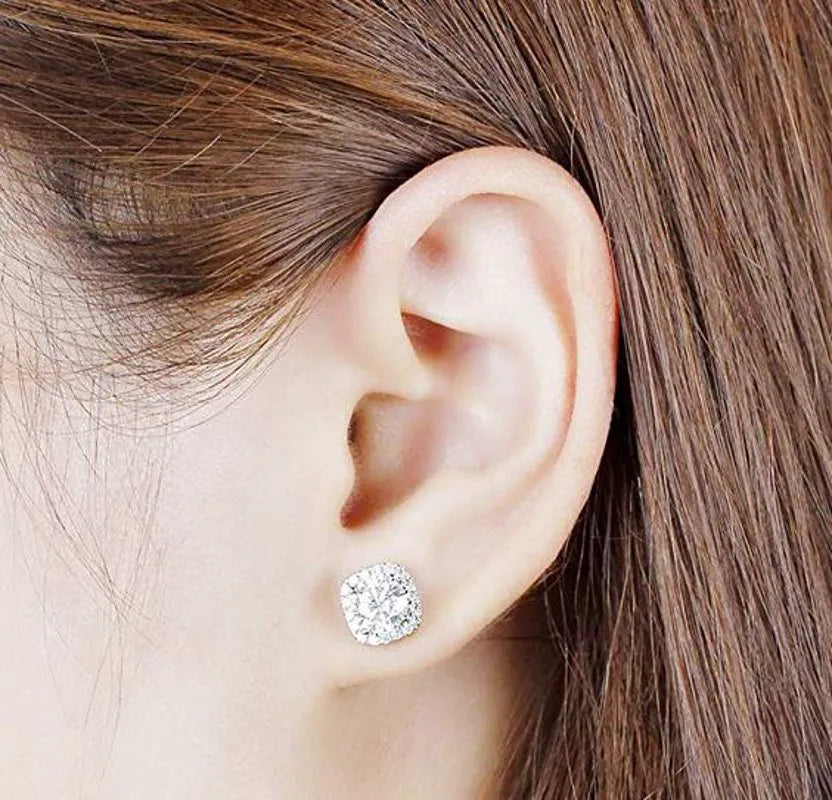 Doveggs halo round moissanite studs push back earrings for women