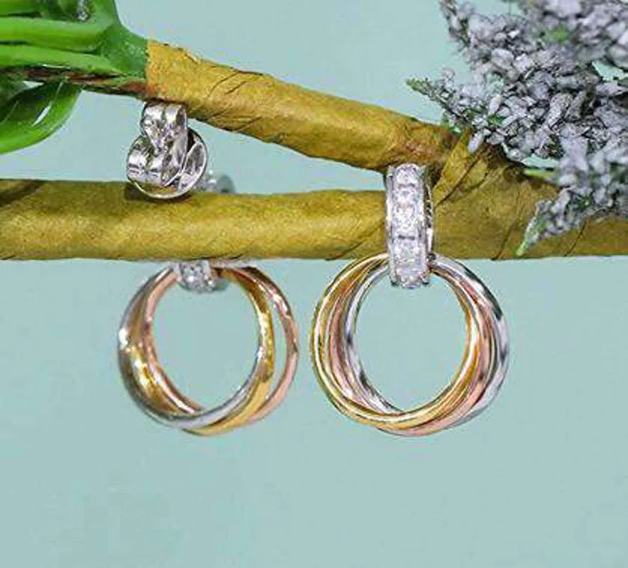 Doveggs Tri-color gold channel set moissanite/lab grown diamond hoop earring