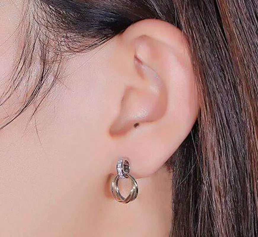 Doveggs Tri-color gold channel set moissanite/lab grown diamond hoop earring