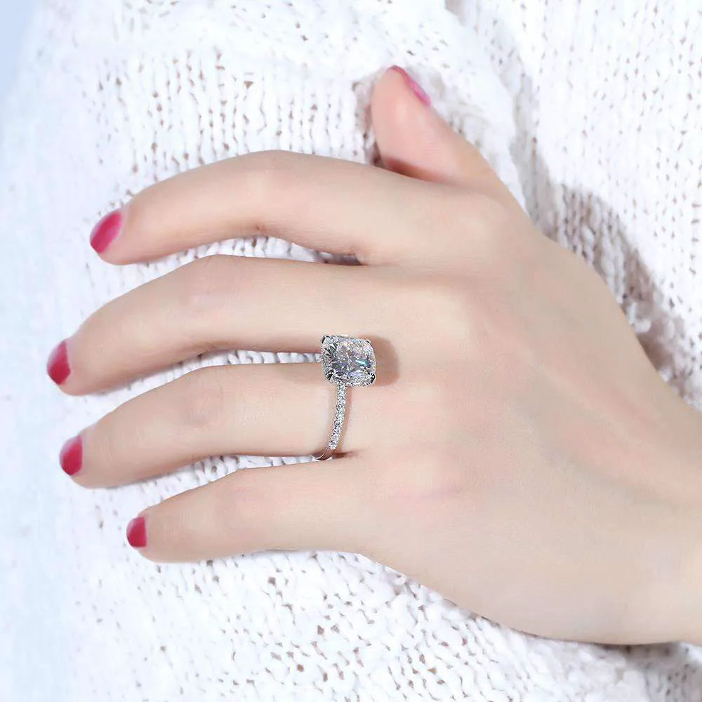 Doveggs cushion half eternity pave moissanite engagement ring