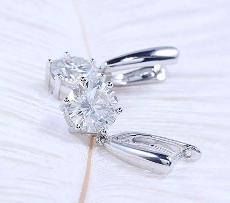 Doveggs round solitaire moissanite hoop earrings