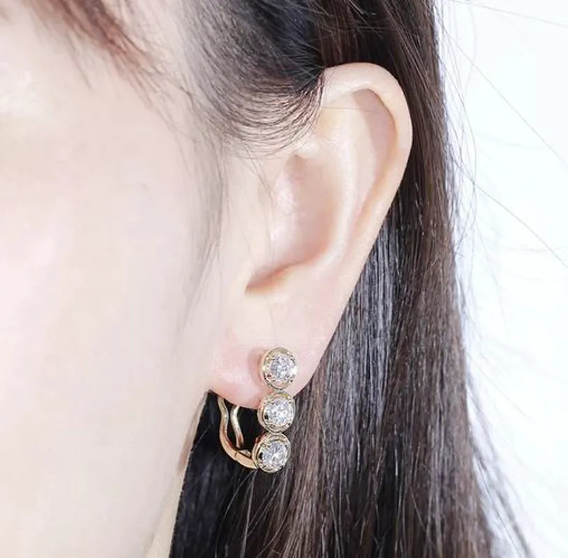 Doveggs three stone round moissanite hoop earrings