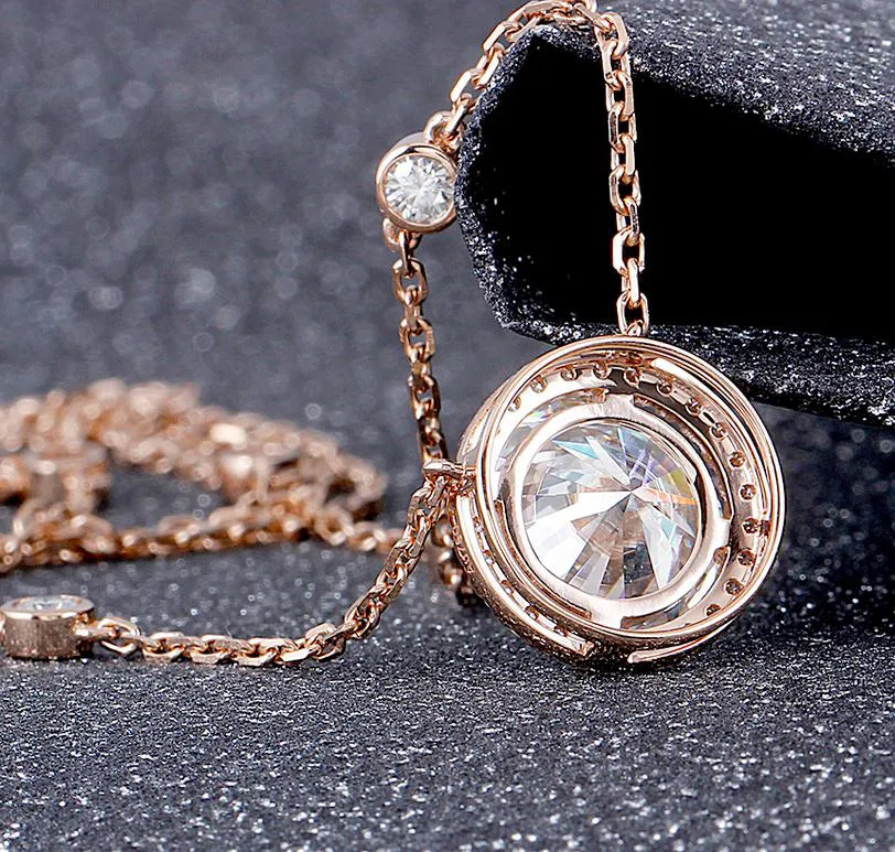 Doveggs round halo moissanite pendant necklace for women