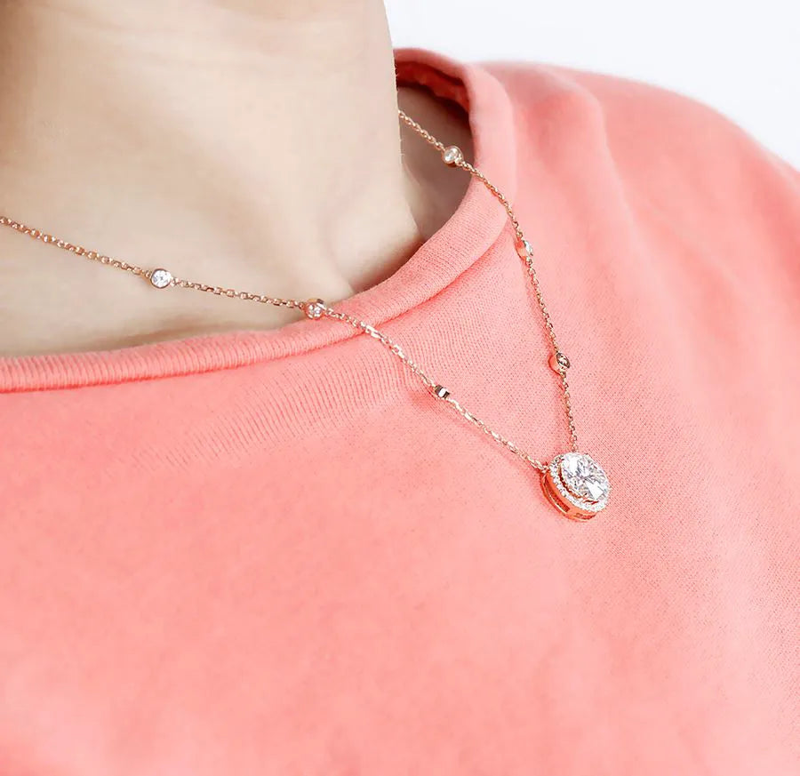 Doveggs round halo moissanite pendant necklace for women